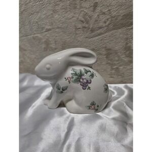 Vintage Pfaltzgraff Bunny Rabbit Coin Bank‎ Floral Grapes Roses Ceramic USA